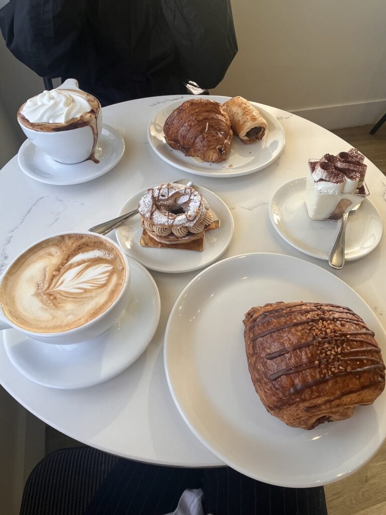 These are pastries and coffee from a bakery called Gold Leaf